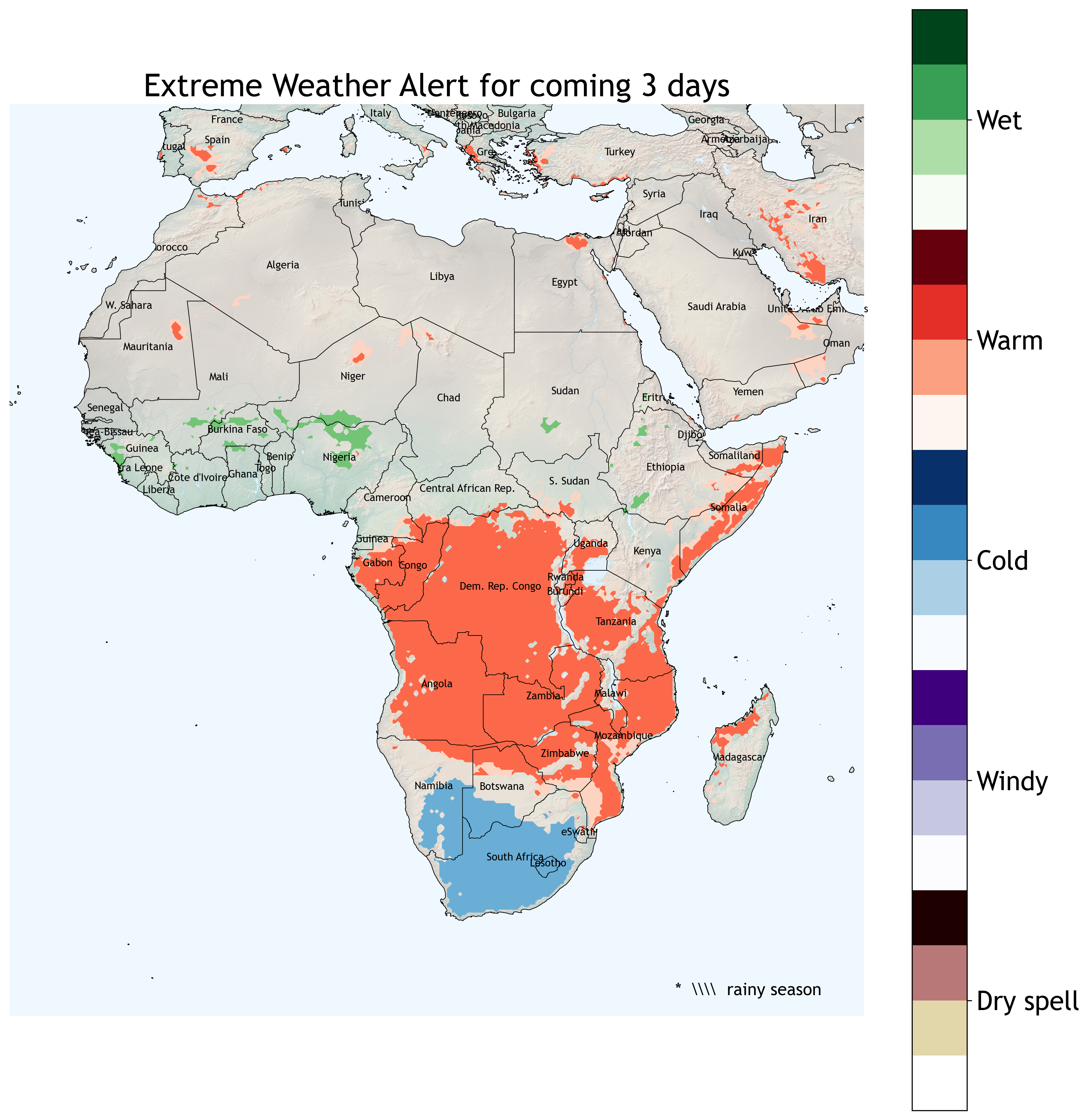 Daily updated extreme weather alert for Sub-Sahara Africa